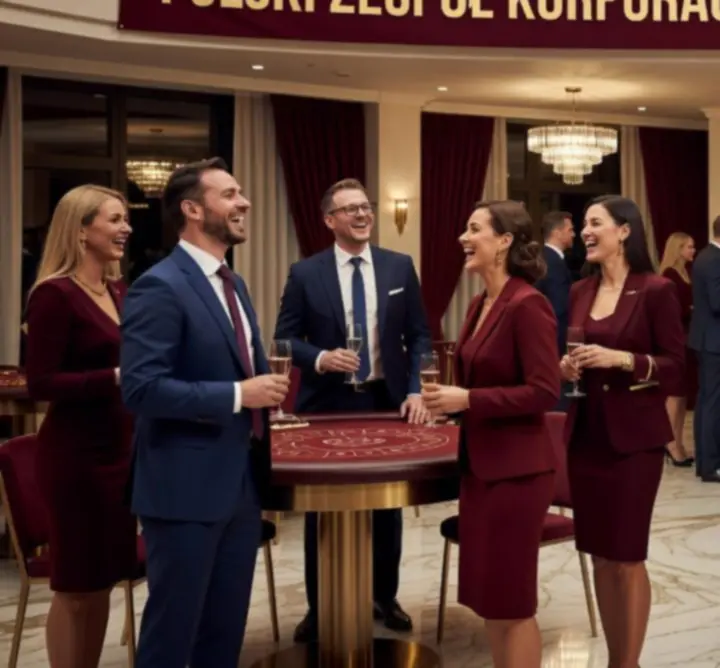 Zespół firmowy świętujący podczas eventu rozrywkowego w stylu casino