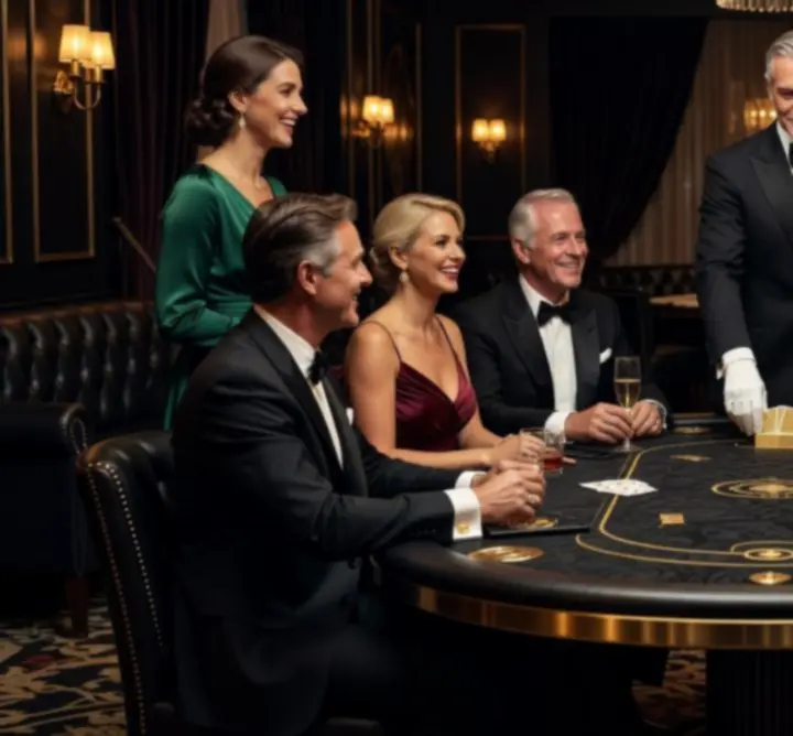 Elegancki event pokerowy z gośćmi przy stołach w luksusowym wnętrzu