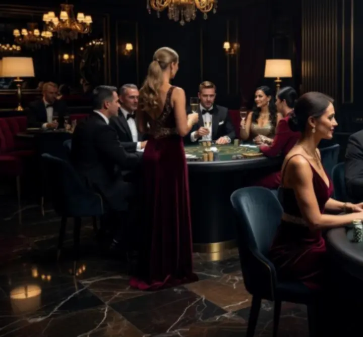 Elegancki, luksusowy event rozrywkowy w klimacie nocnego klubu z profesjonalnymi stołami do gier.