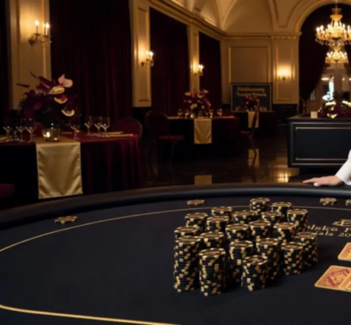 Profesjonalny stół pokerowy przygotowany na wieczór pokerowy podczas eventu.