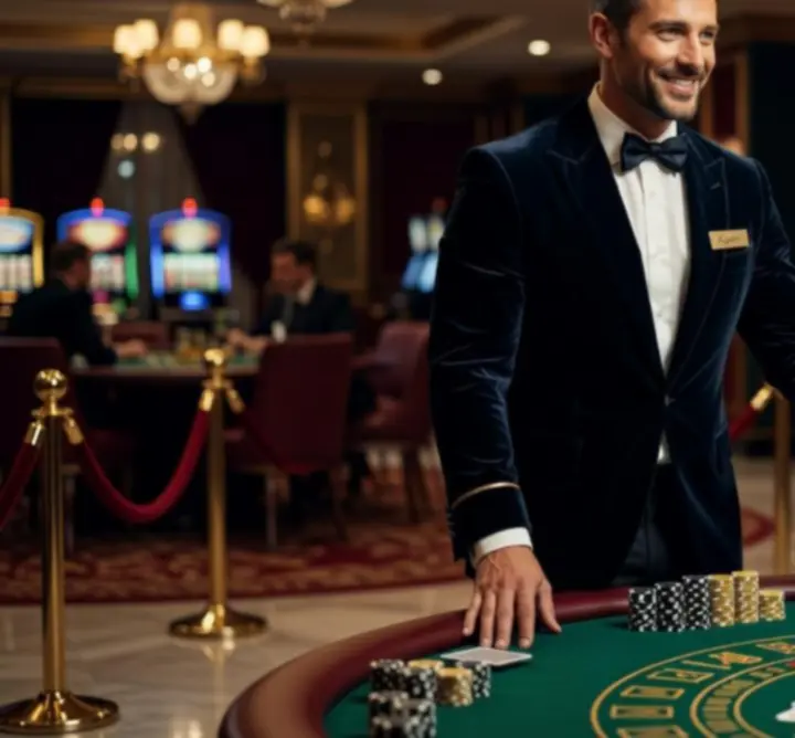 Profesjonalny krupier na evencie kasynowym w eleganckim stroju